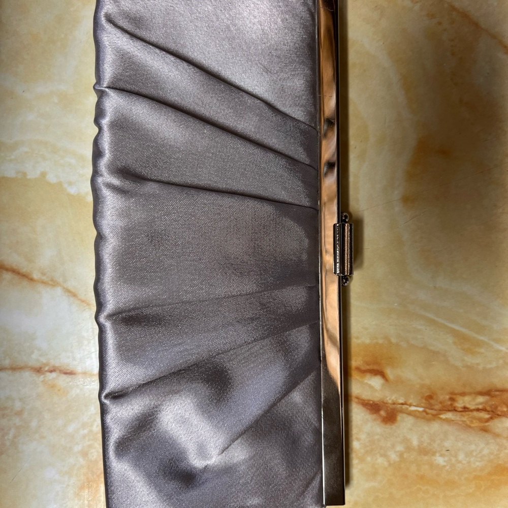 Jessica McClintock Silver Pleated Clutch